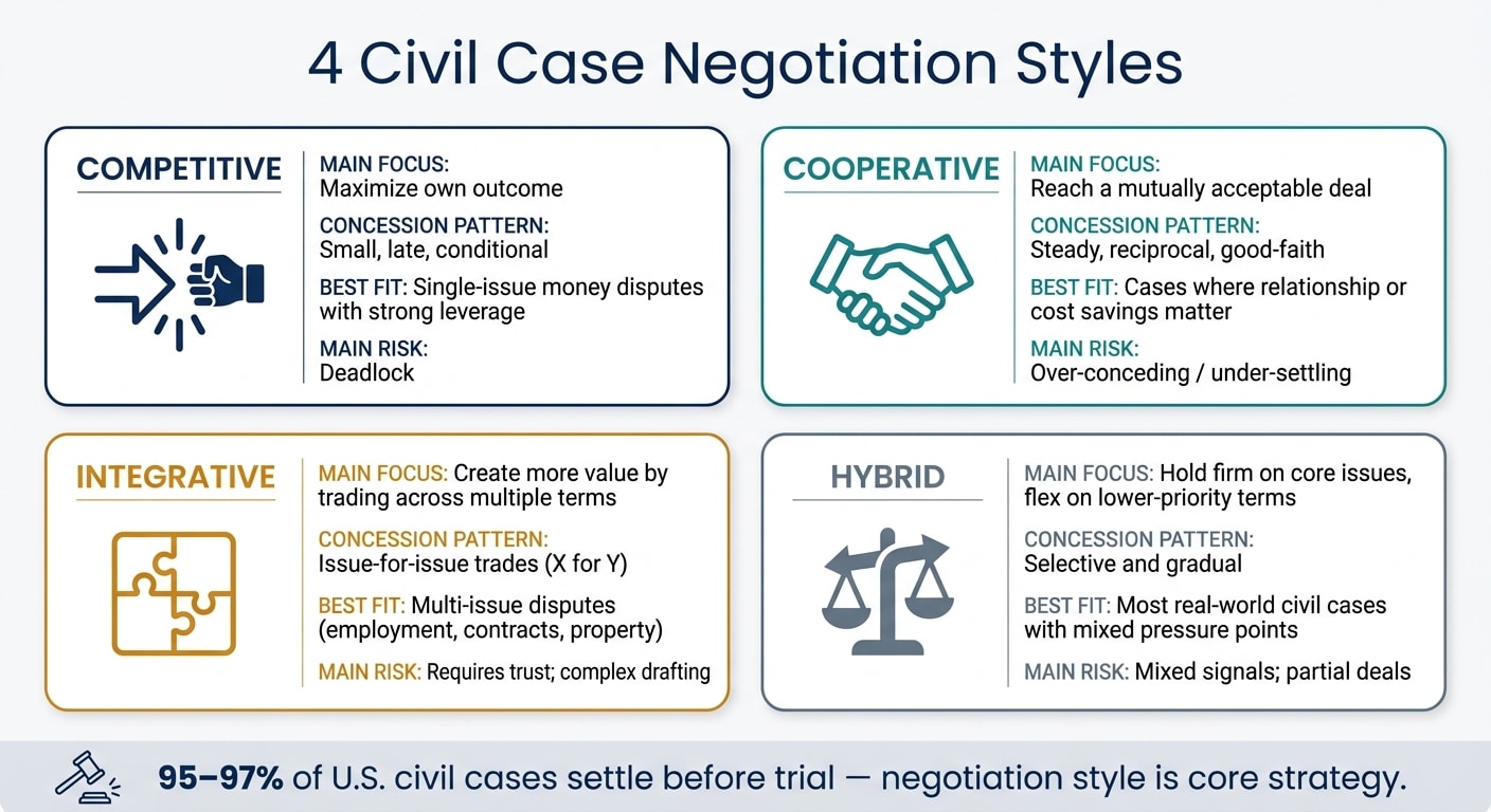 4 Civil Case Negotiation Styles: Quick Comparison Guide