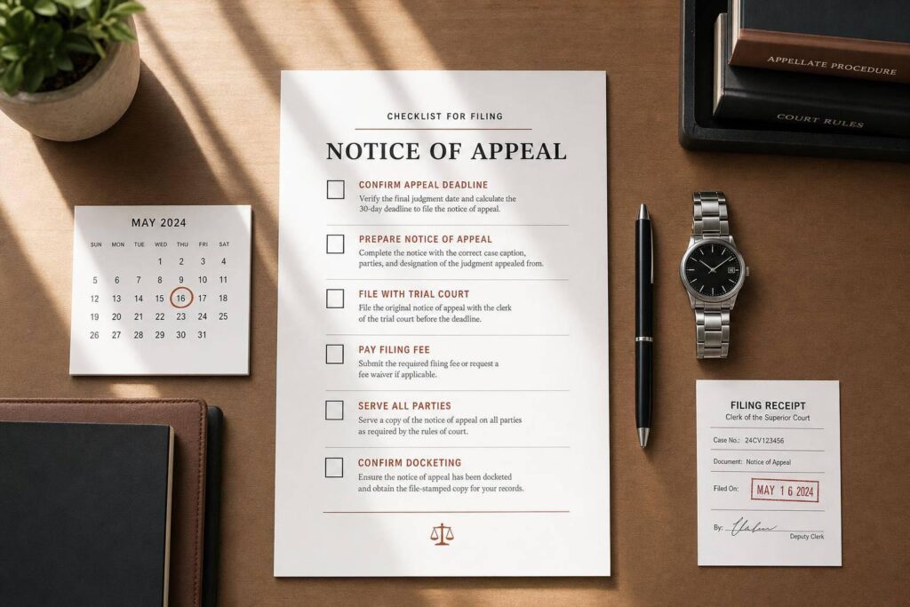 Checklist for Filing Notice of Appeal on Time