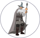 Wizard character symbolizing strategic problem-solving skills of self-represented litigants