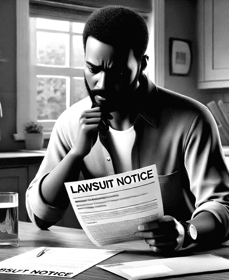 Marcus reviewing his debt collection lawsuit